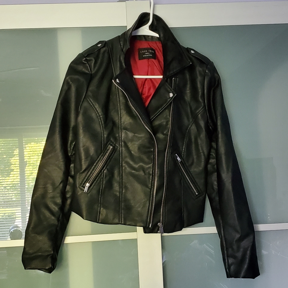 Black Leather Jacket W/ Pink Embroidered Roses